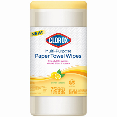 CLOROX 32578 Multi-Purpose Paper Towel Wipe, Lemon Verbena Scent, 75-Ct.