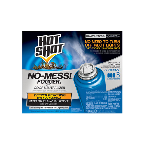 HOT SHOT HG-20177 No-Mess! Fogger with Odor Neutralizer, 2000 cu-ft Coverage Area, Light Yellow - pack of 3