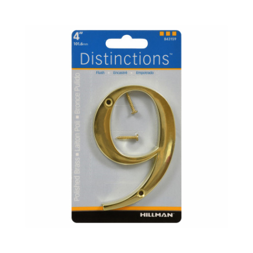 Number Distinctions 4" Gold Zinc Die-Cast Screw-On 9 Brushed Nickel - pack of 3