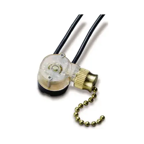 GB GSW-32 Pull Chain Switch, 1-Pole, 125/250 VAC, 3 A, Brass