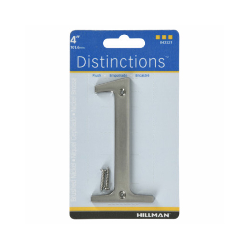 Number Distinctions 4" Silver Zinc Die-Cast Screw-On 1 Brushed Nickel