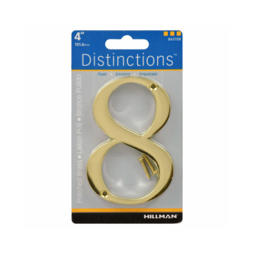 Number Distinctions 4" Gold Brass Screw-On 8 - pack of 3