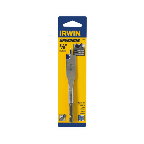 Irwin 87910 Spade Drill Bit, 5/8 in Dia, 4 in OAL, Flat Flute, 1/4 in Dia Shank, Hex Shank