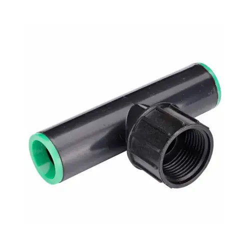 Swivel Tee, 3/4 x 1/2 in Connection, Pipe Thread x Compression, Black/Green