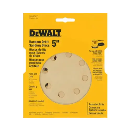 Sanding Disc, 5 in Dia, Coated, Aluminum Oxide Abrasive, Paper Backing, 8-Hole - pack of 5