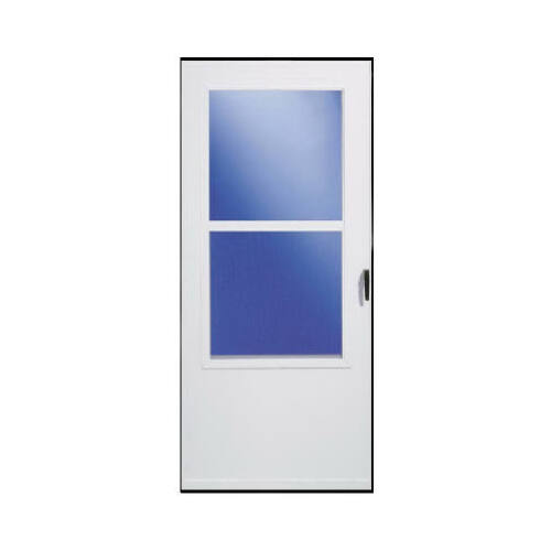 Self-Storing Storm Door 81" H X 32" W Aluminum/Wood White Mid-View Reversible White