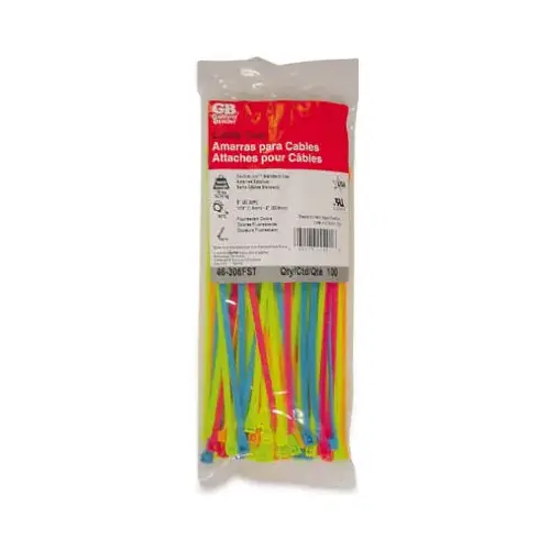 Cable Tie, Double-Lock Locking, 6/6 Nylon, Assorted - pack of 100