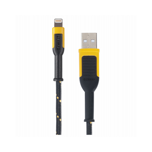 DEWALT 131 1325 DW2 Charger Cable, iOS, USB, Kevlar Fiber Sheath, Black/Yellow Sheath, 6 ft L