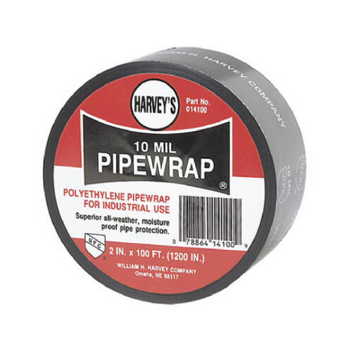 Pipe Wrap, 100 ft L, 2 in W, 10 mil Thick, Black