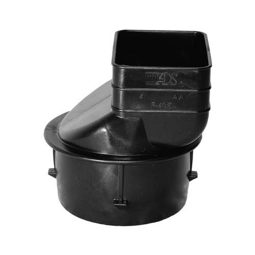 ADVANCED DRAINAGE SYSTEMS 0464AA Downspout Adapter, 4 x 3-1/4 x 2-1/2 in Connection, Pipe End, Polyethylene, Black