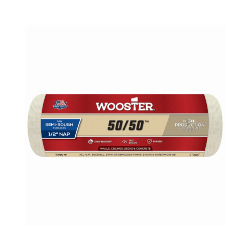 Wooster R295-9 Paint Roller Cover, 1/2 in Thick Nap, 9 in L, Lambs Wool/Polyester Cover, Creamy