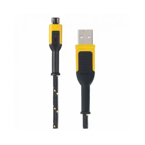 Charger Cable, USB, USB-A, Kevlar Fiber Sheath, Black/Yellow Sheath, 6 ft L