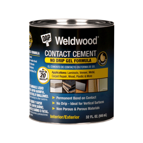 Weldwood 25312 Contact Cement, Gel, Strong Solvent, Tan, 1 qt Can