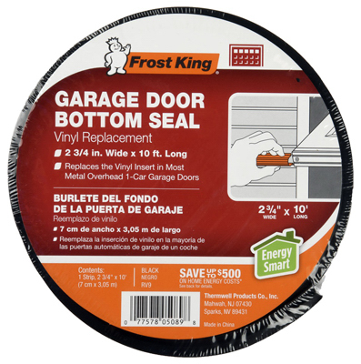 Frost King RV9 Garage Door Seal, 2-3/4 in W, 10 ft L, Vinyl, Black