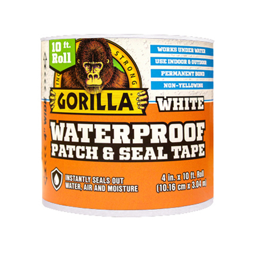 Gorilla 101895 Patch and Seal Tape, 4 in W, 10 ft L, White