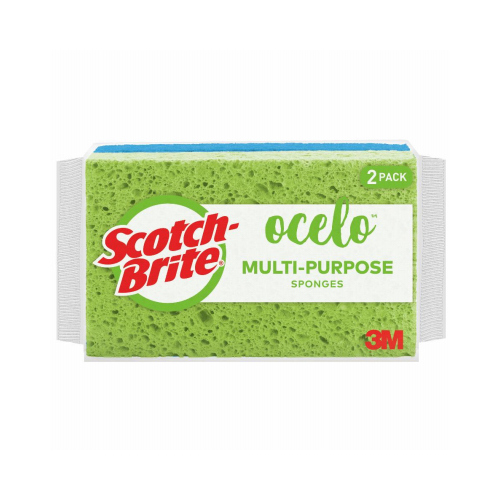 Scotch-Brite 7243-T Utility Sponge, 6 in L, 3.6 in W, 0.9 in Thick, Cellulose Green - pack of 2