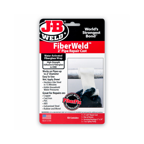 FiberWeld Pipe Repair Cast, 60 in L, 2 in W, Fiberglass, Off-White
