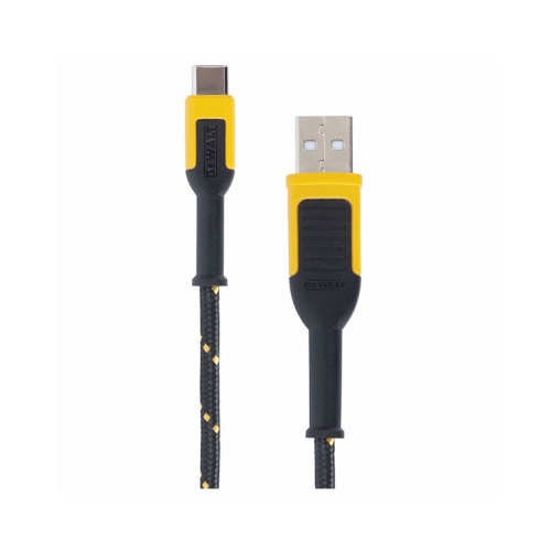 DEWALT 131 1348 DW2 Charger Cable, USB, USB-C, Kevlar Fiber Sheath, Black/Yellow Sheath, 6 ft L