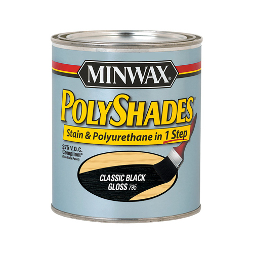 PolyShades 4444 Wood Stain and Polyurethane, Gloss, Classic Black, Liquid, 0.5 pt, Can - pack of 4