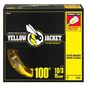 940968-4 Locking Extension Cord: 100 ft Cord Lg, 10 AWG Wire Size, 10/3,  SJTW, NEMA 5-15P, Yellow, 1 Outlets