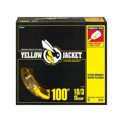 Extension Cord Outdoor 100 ft. L Yellow 10/3 SJTW Yellow