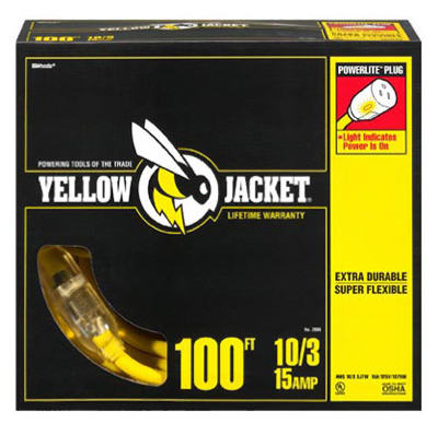 YELLOW JACKET 2806 Extension Cord Outdoor 100 ft. L Yellow 10/3 SJTW Yellow