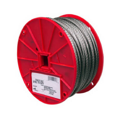 High-Strength Cable, 1/8 in Dia, 250 ft L, 340 lb Working Load, Stainless Steel Electro-Polish