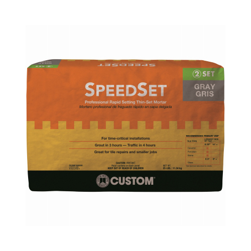 SpeedSet Series Thin-Set Mortar, Gray, Powder, 25 lb Bag