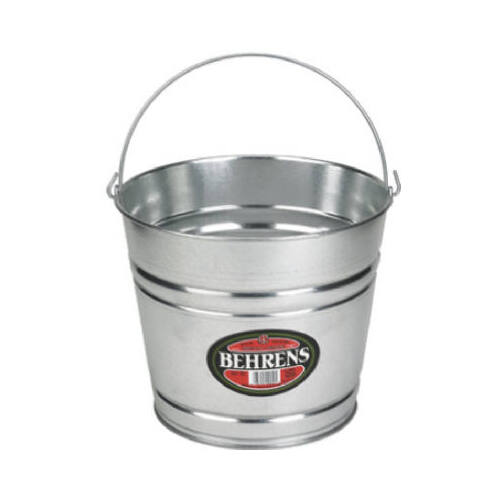 Pail, 10 qt Capacity, Galvanized Steel Gray