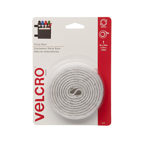 VELCRO Brand 90087 Fastener, 3/4 in W, 5 ft L, Nylon, White, 5 lb, Rubber Adhesive