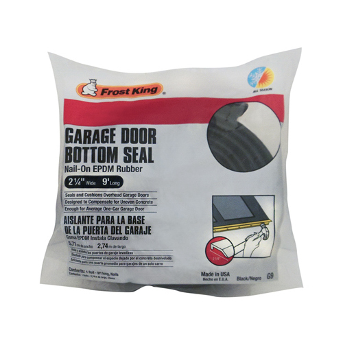 Frost King G9H Garage Door Bottom Kit, 21/4 in W, 9 ft L, Rubber, Black