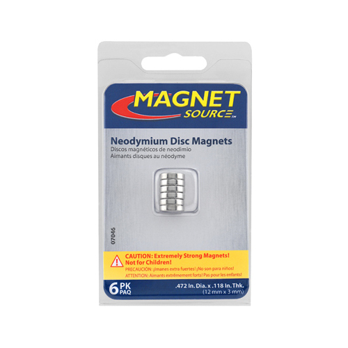 Super Magnet Disc, Neodymium, 0.472 in Dia, 0.118 in H