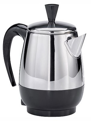 Farberware FCP240 Electric Percolator, 2 to 4 Cups Capacity, 1 W, Stainless Steel, Knob Control Black/Silver