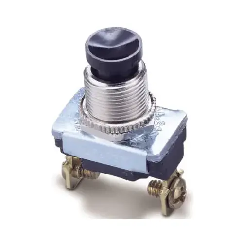 Pushbutton Switch, 6/3 A, 120/240 V, SPST, Screw Terminal, Chrome