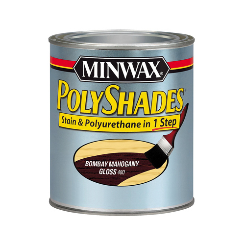 PolyShades 4444 Wood Stain and Polyurethane, Gloss, Bombay Mahogany, Liquid, 0.5 pt, Can