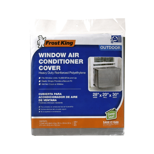 Window Air Conditioner Cover, 28 in L, 28 in W, 6 mil Thick Material, Polyethylene, Gray