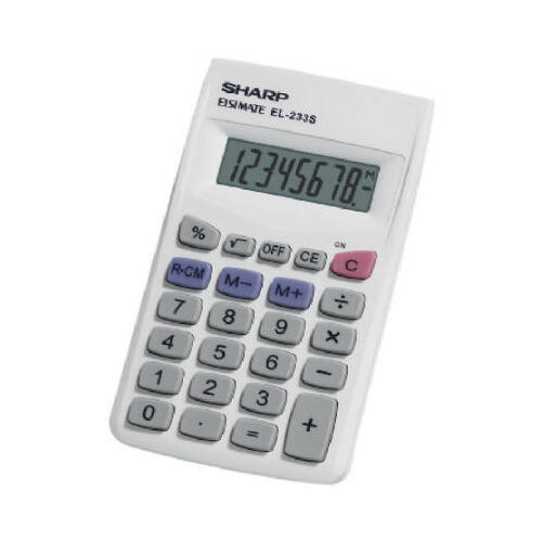 Pocket Calculator, Battery, 8 Display, LCD Display, White