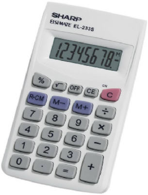 Sharp EL233SB Pocket Calculator, Battery, 8 Display, LCD Display, White