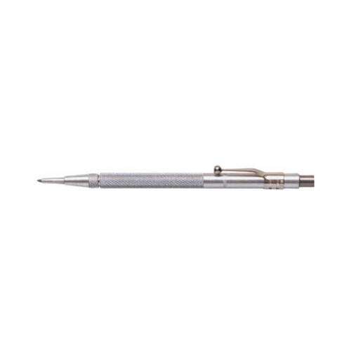 Scriber/Etching Pen with Magnet, Straight Tip, Tungsten Carbide Tip, 5-7/16 in OAL, Knurled Handle Silver