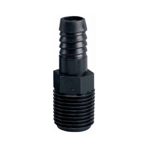 Adapter, 1/2 in Connection, MPT x Barb, Plastic Black