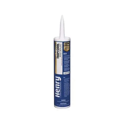 884 Tropi-Cool Silicone Roof Sealant, White, 48 hr Curing, 35 deg F, 10.1 fl-oz Cartridge