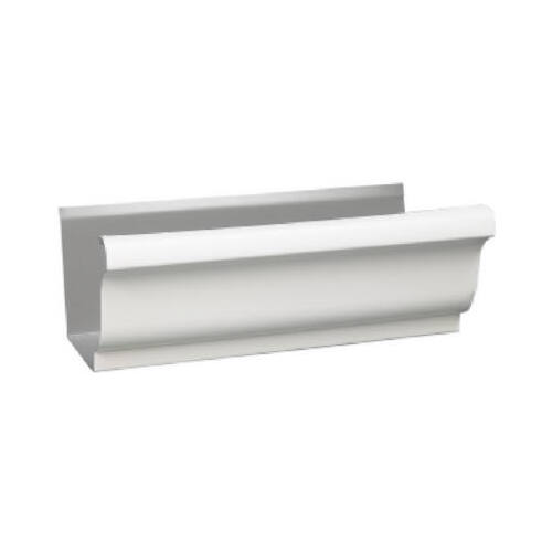 Rain Gutter, 10 ft L, 5 in W, 0.185 Thick Material, Aluminum, White