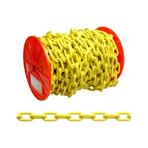 Proof Coil Chain, 3/16 in, 100 ft L, 30 Grade, Steel, Poly-Coated Yellow