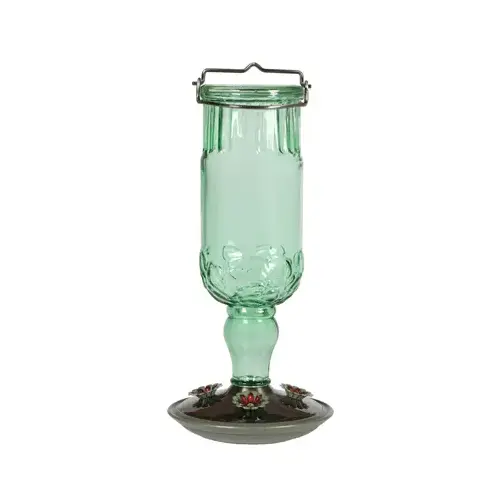 Bird Feeder, 24 oz, 4-Port/Perch, Glass, 11-1/2 in H, Hanging Mounting Antique