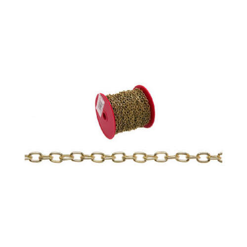 Decorator Chain, #19, 82 ft L, 3 lb Working Load, Oval Link, Steel, Brass