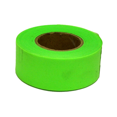 Flagging Tape, 150 ft L, 1-3/16 in W, Fluorescent Lime, PVC