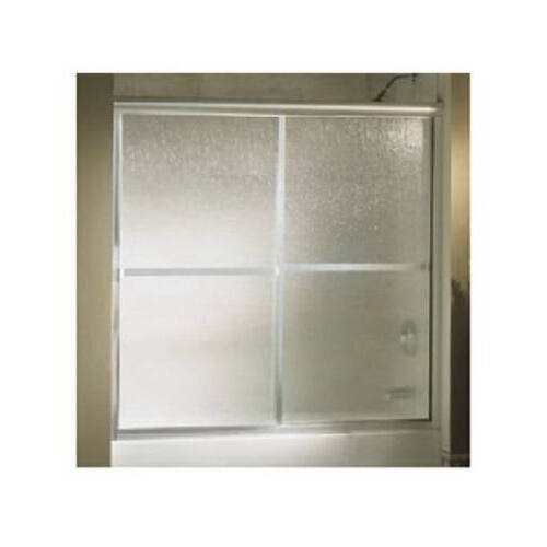 5900 Series Bath Door, Deluxe Frame, Aluminum Frame, Rain Glass, Tempered Glass, Sliding Door Silver