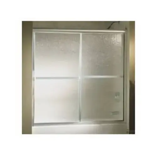 5900 Series Bath Door, Deluxe Frame, Aluminum Frame, Rain Glass, Tempered Glass, Sliding Door Silver