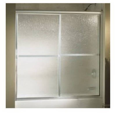 STERLING 5906-59S 5900 Series Bath Door, Deluxe Frame, Aluminum Frame, Rain Glass, Tempered Glass, Sliding Door Silver