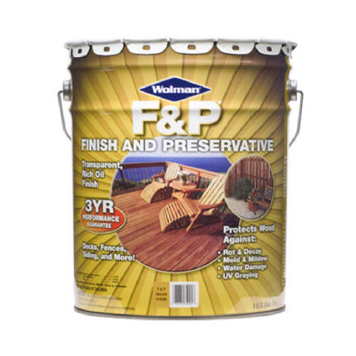 F&P Wood Preservative, Natural, Liquid, 5 gal, Can